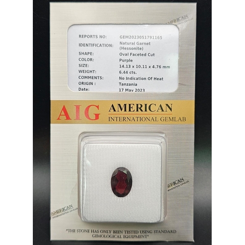 721 - A 6.44ct Tanzanian Hessonite Garnet Gemstone. AGI American Lab Certified. Comes in a sealed containe... 
