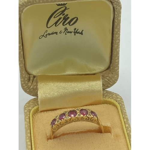 84 - Beautiful 18 carat GOLD and RUBY RING having 5 RUBIES set to top separated with Diamond detail. Full... 