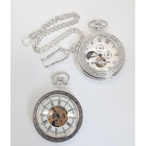 944 - 2 X MANUAL WIND HALF HUNTER POCKET WATCHES HERITAGE COLLECTION ATLAS EDITION 1 WITH SKELETON DIAL AN... 