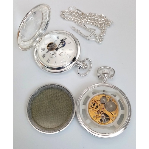 944 - 2 X MANUAL WIND HALF HUNTER POCKET WATCHES HERITAGE COLLECTION ATLAS EDITION 1 WITH SKELETON DIAL AN... 