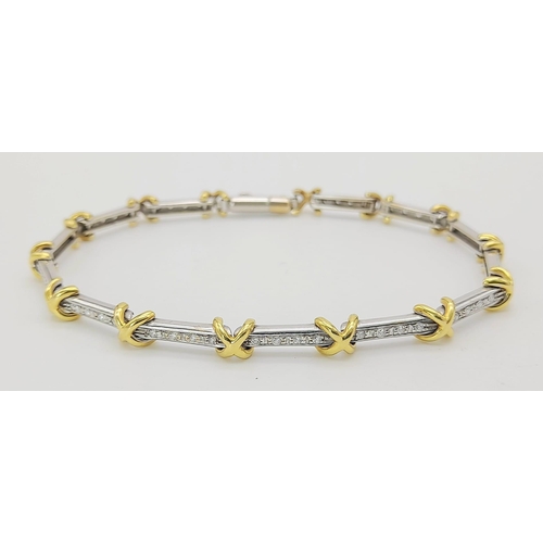 16 - 18K 2 COLOUR DIAMOD SET BRACELET. TOTAL WEIGHT 13G.  0.50CT DIAMONDS