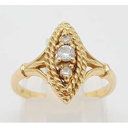 376 - 10K YELLOW GOLD DIAMOND VINTAGE RING.  0.15CT DIAMOND. OTAL WEIGHT 2.17G.  SIZE L
