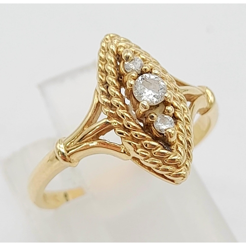 376 - 10K YELLOW GOLD DIAMOND VINTAGE RING.  0.15CT DIAMOND. OTAL WEIGHT 2.17G.  SIZE L