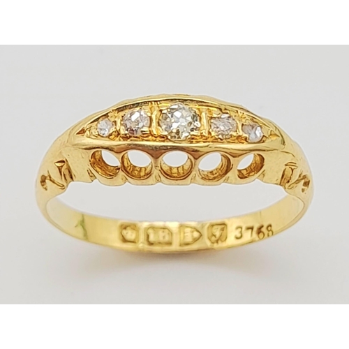 383 - 18K YELLOW GOLD EDWARD VII ANTIQUE DIAMOND RING, HALLMARKED CHESTER 1906. TOTAL WEIGHT 1.7G. SIZE G
