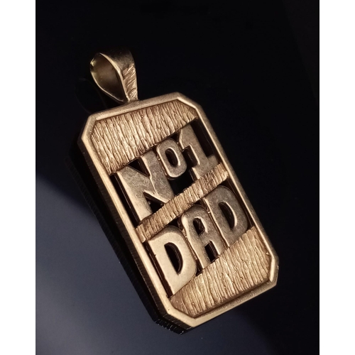 410 - 9K YELLOW GOLD NUMBER 1 DAD PENDANT. TOTAL WEIGHT 3.5G
