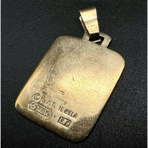 472 - A Vintage 9K Yellow Gold 'Love Is' Pendant. 3cm. 2.13g