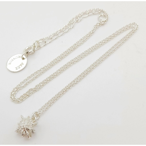 603 - Alex Monroe sterling silver dandelion flower necklace on 18