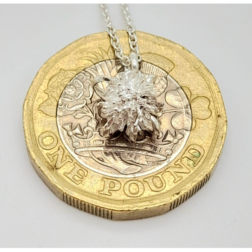 603 - Alex Monroe sterling silver dandelion flower necklace on 18