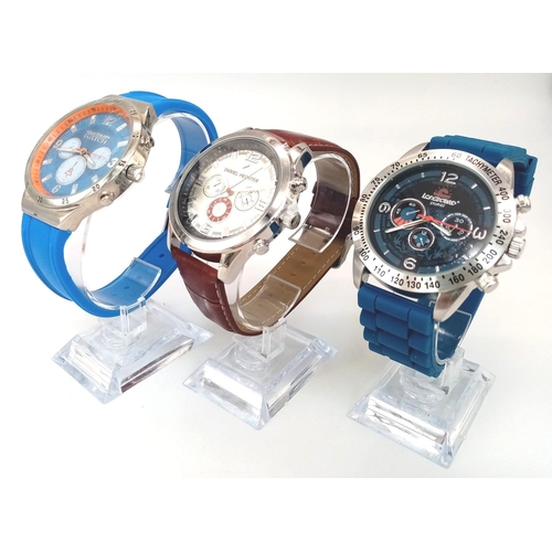 937 - 2 X ATLAS FOR MEN WATCHES BLUE RUBBER STRAPS AND A DANIEL HECHTER BROWN LEATHER STRAP WATCH ALL 3 IN... 