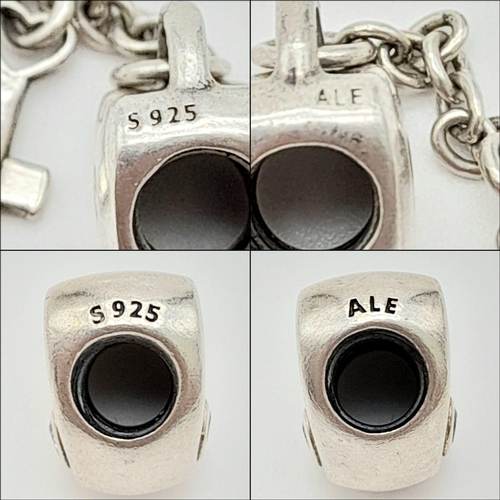 951 - 2 X PANDORA STERLING SILVER CHARMS BEST FRIENDS & LOCK AND KEY.  6.4G