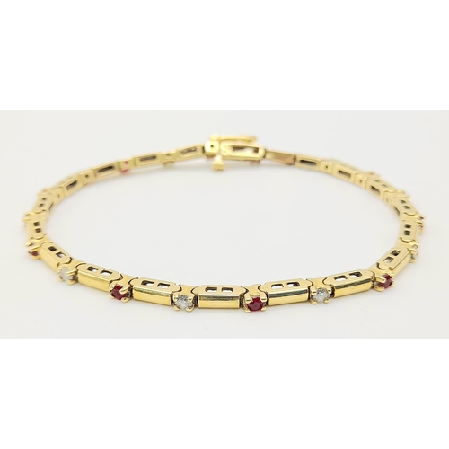 43 - 14k yellow gold diamond and ruby line bracelet (dia:0.27ct/ruby:0.50ct) 7.5