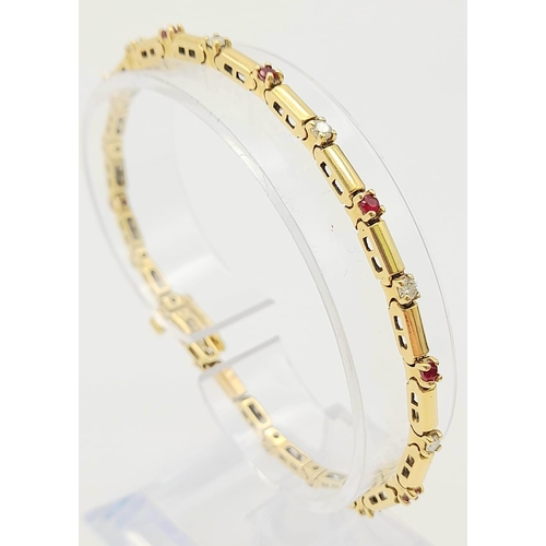 43 - 14k yellow gold diamond and ruby line bracelet (dia:0.27ct/ruby:0.50ct) 7.5