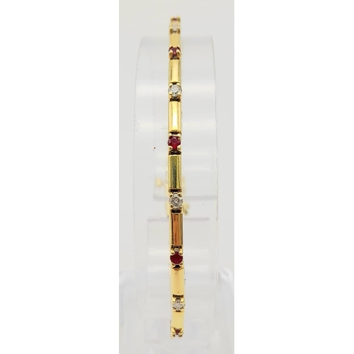 43 - 14k yellow gold diamond and ruby line bracelet (dia:0.27ct/ruby:0.50ct) 7.5