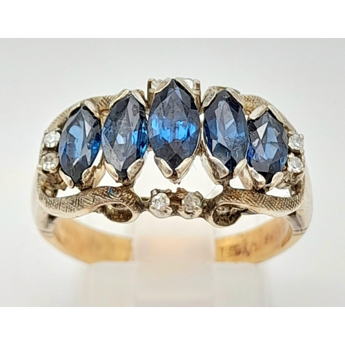 1616 - A STUNNING VINTAGE 18K GOLD SAPPHIRE AND DIAMOND RING .  5.3gms   size P