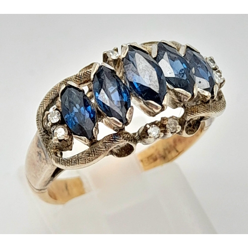 1616 - A STUNNING VINTAGE 18K GOLD SAPPHIRE AND DIAMOND RING .  5.3gms   size P