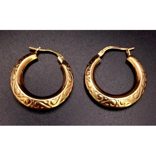 1617 - A Pair of Vintage 9K Yellow Gold Hoop Earrings. 1.83g total weight.