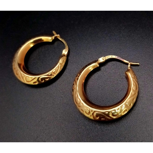 1617 - A Pair of Vintage 9K Yellow Gold Hoop Earrings. 1.83g total weight.