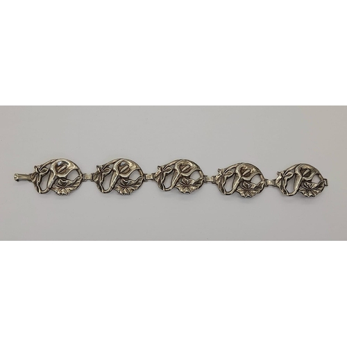 1618 - A romantic Art Nouveau sterling silver bracelet with Arum lilies (or calla lilies as they are most c... 