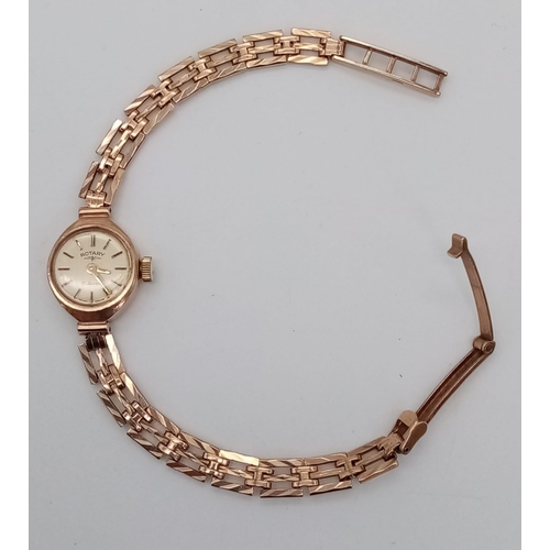 1619 - A Vintage Rotary 17 Jewel 9K Gold Ladies Watch. 9K gold bracelet and case - 15mm. Gold tone dial. Me... 