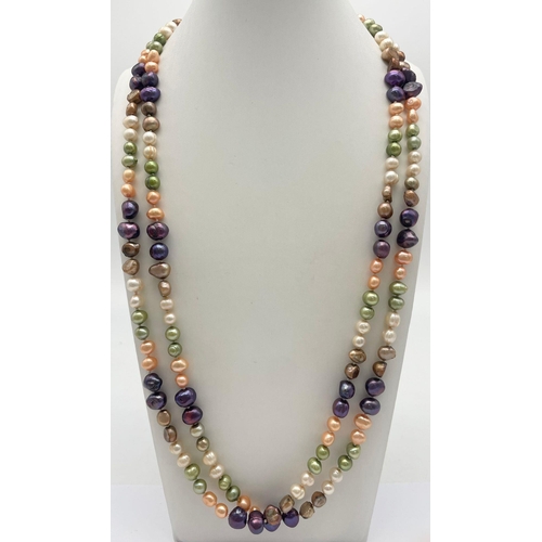 1625 - An unusual, opera length, genuine, multicoloured, South Seas, pearl necklace. Length: 130 cm, weight... 