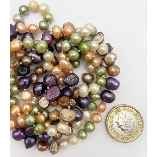 1625 - An unusual, opera length, genuine, multicoloured, South Seas, pearl necklace. Length: 130 cm, weight... 