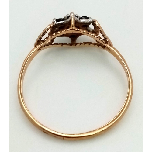 610 - 9K YELLOW GOLD DIAMOND & SAPPHIRE RING TOTAL WEIGHT 1.16G. SIZE N