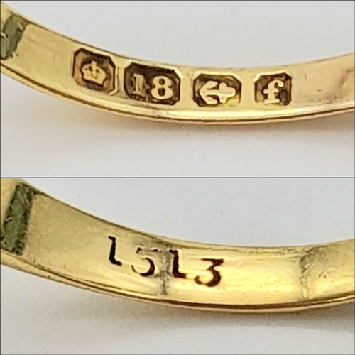 637 - A Vintage 18K Yellow Gold Diamond Ring. Four bright, white round cut diamonds (unfortunately one is ... 