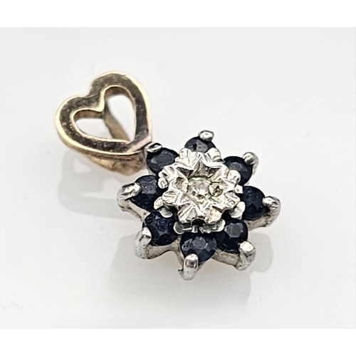 732 - 9K YELLOW GOLD DIAMOND & SAPPHIRE PENDANT 0.6G
