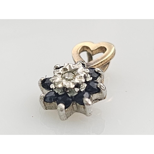 732 - 9K YELLOW GOLD DIAMOND & SAPPHIRE PENDANT 0.6G