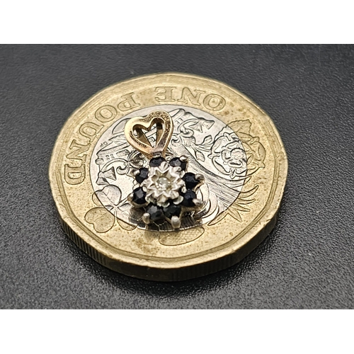 732 - 9K YELLOW GOLD DIAMOND & SAPPHIRE PENDANT 0.6G