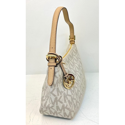1158 - Michael Kors Cream Monogram Bag with Gold Tone Hardware. 19cm x 31cm x 12cm.