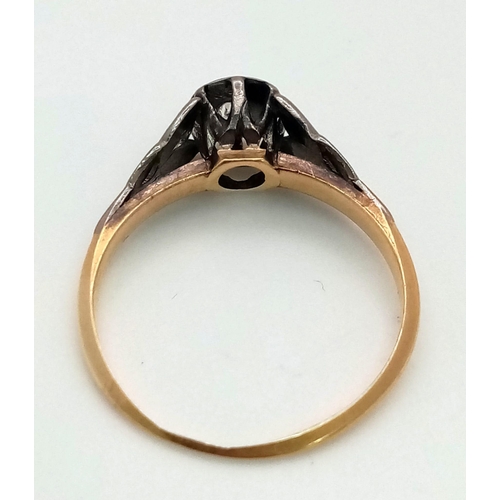 37 - A Vintage 18K Yellow Gold and Platinum Diamond Solitaire Ring. Size N. 2.6g total weight.