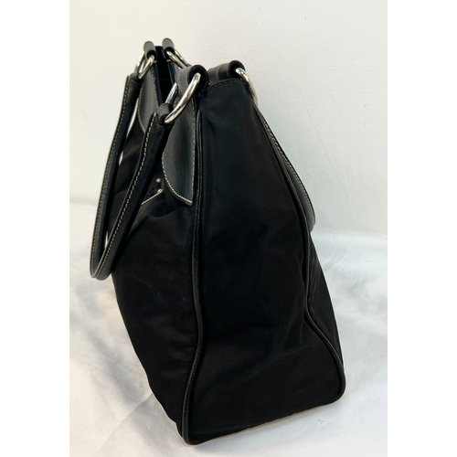 A Prada Black Cloth Bag with Black Leather Trim and Handle. 30cm x