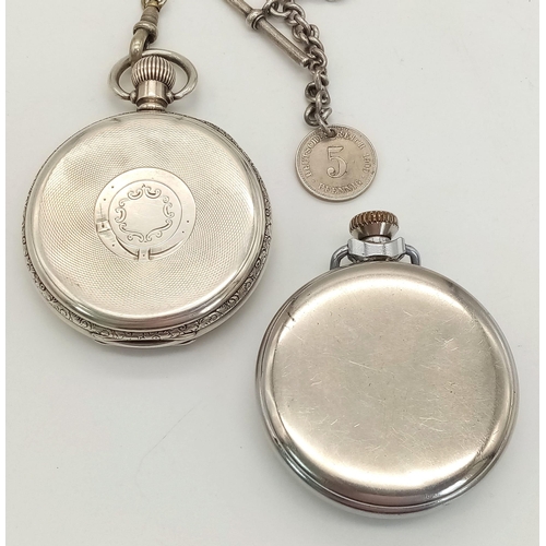 729 - Two Antique Pocket Watches. A 925 Silver with Albert Chain and an Ingersoll with sub dial. Both in n... 