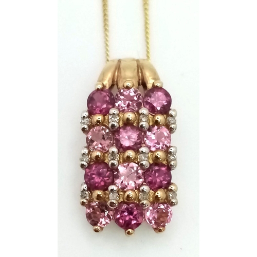 762 - A 9K GOLD AND AMETHYSR PENDANT ON A 9K GOLD DISAPPEARING 42cms NECKLACE 3gms