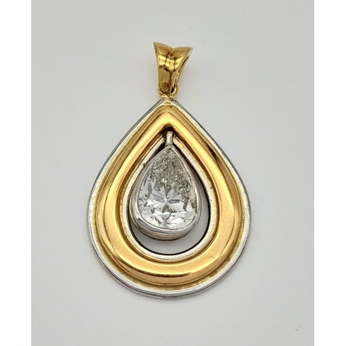 67 - A 2 Tone White and Yellow Gold with 1.6ct Pear Shaped Diamond Pendant. Total Weight 5.20g   13062