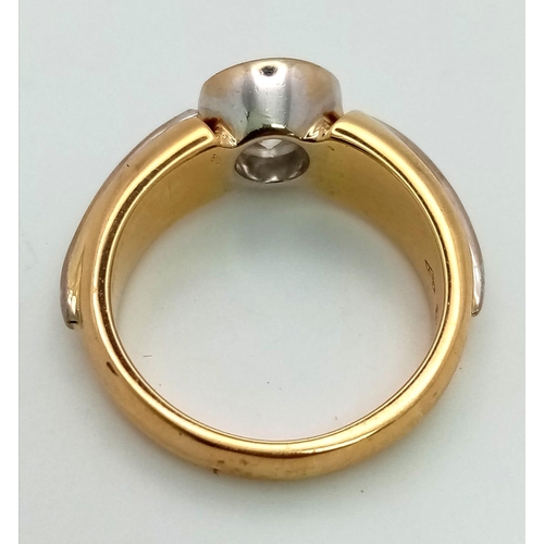 756 - A DESIGNER 1.75ct DIAMOND SOLITAIRE RING IN WHITE AND YELLOW GOLD .  8.2gms    size L