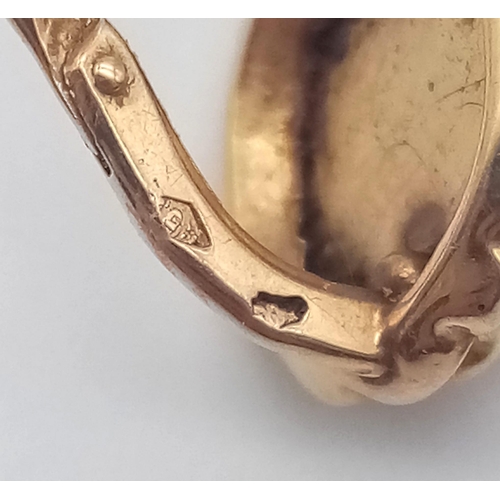 919 - A PAIR OF 18K ROSE GOLD EARRINGS WITH SAPPHIRE CENTRE STONES .2.2gms