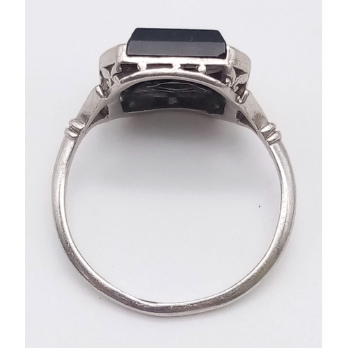 949 - A STUNNING 18K WHITE GOLD , BLACK ONYX AND DIAMOND RING . 3.7gms   size J
