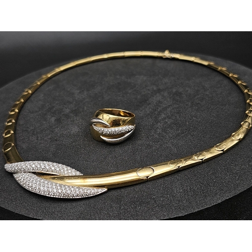 47 - A STUNNING 18K GOLD AND DIAMOND NECKLACE AND RING SET MADE BY THE DESIGNER 