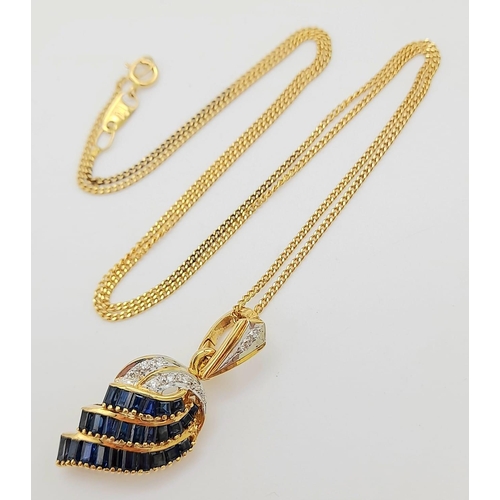 626 - A 18k Gold Necklace with 18k Gold Diamond Sapphire Pendant. Total Weight 6.43g. 46cm in length     1... 