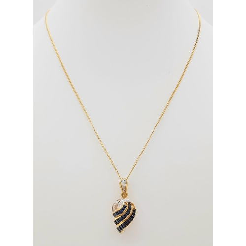 626 - A 18k Gold Necklace with 18k Gold Diamond Sapphire Pendant. Total Weight 6.43g. 46cm in length     1... 
