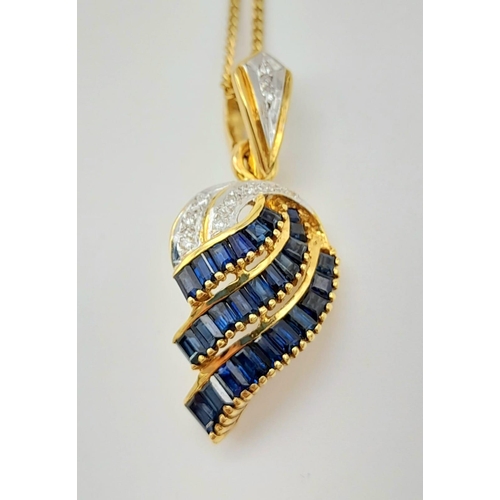 626 - A 18k Gold Necklace with 18k Gold Diamond Sapphire Pendant. Total Weight 6.43g. 46cm in length     1... 