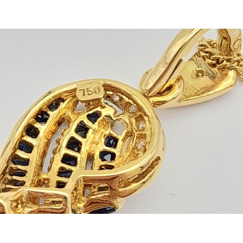 626 - A 18k Gold Necklace with 18k Gold Diamond Sapphire Pendant. Total Weight 6.43g. 46cm in length     1... 