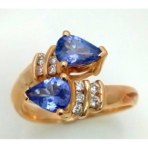 641 - A FABULOUS 14K GOLD, DIAMOND AND TANZANITE RING IN UNWORN AS NEW CONDITION .4.2gms    size N    REF ... 