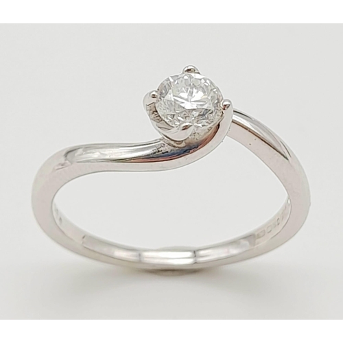 755 - AN 18K GOLD RING WITH .50ct QUALITY CENTRE STONE . 3.6gms   size R             ref 12560