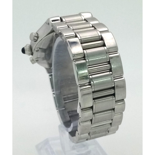 927 - A Cartier 21 Chronograph Watch. Stainless steel strap and case - 38mm. Black monogram dial with thre... 