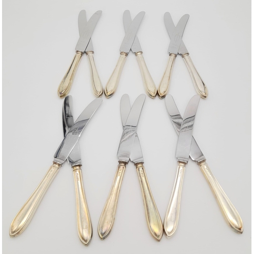 402 - Twelve Vintage Emile Viner Sterling Silver Dinner Knives. Hallmarks for Sheffield 1956. 21cm length.... 