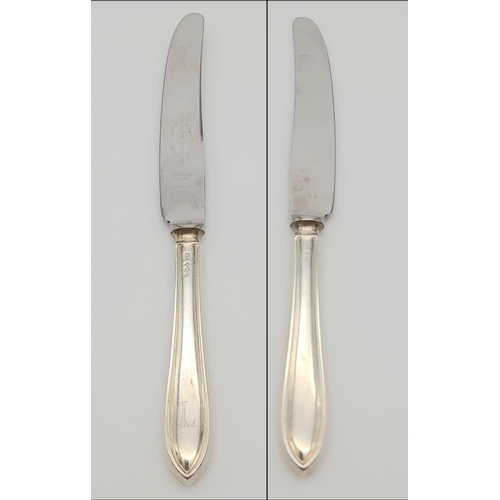 402 - Twelve Vintage Emile Viner Sterling Silver Dinner Knives. Hallmarks for Sheffield 1956. 21cm length.... 