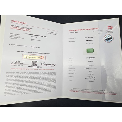 920 - A 1.46ct Zambian Green Emerald. Comes with a GFCO report.